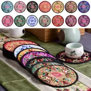 Embroidered Cloth Coasters 10PCS Round Embroidered Set Cloth Table Placemat Pads