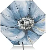 [PDZRMY] Flower Blue UV Protection Travel Umbrella Compact for Rain and Sun - Auto Open and Close UPF 50+ Windproof Portable 46” Sun Umbrella for Women and Men