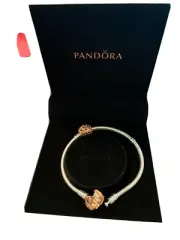 Pandora Sterling Silver Bracelet with Rose-Gold Snap Clap And Charm