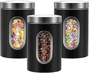 Eidoct Tea Coffee and Sugar Canisters Set, Kitchen Canister Set 3 Piece Stainless Steel Coffee Tea Sugar Clear with Glass Viewing Window & Airtight Lids,Cereal Storage Container for Kitchen