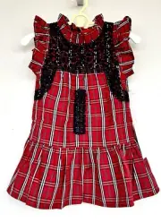 J Marie Rayna Embroidered Tartan Plaid Dress Age 3T Retail $106 NWT Red