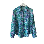 NWT Lilly Pulitzer Sea View Linen Button Down Top Womens Sz L Blue Multicolored