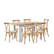 Oikiture 160cm Extendable Dining Table with 6PCS Chairs Crossback Wooden