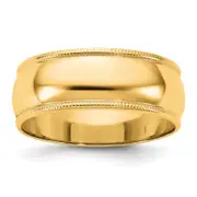 10K Yellow Gold 10Ky 7mm Milgrain Half Round Band Size 11.5