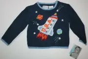 New Flapdoodles Boys 2T Sweater USA Rocket Ship Space Themed Pullover Top