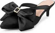 [Perphy] Bow Rhinestones Kitten Heels Satin Slide Mules for Women