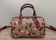 COACH CY692 Rowan Satchel Bag In Signature Canvas With Cherry Print Tan Multi