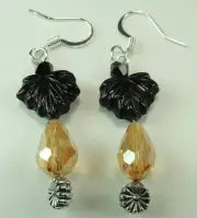 Czech Glass Leaves & Briolette Crystal Earrings Handmade Jewelry