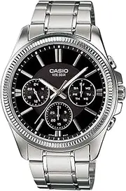 [Casio] MTP1375D-1A Analog Silver Strap Unisex Adult Watch, Black Dial, 48.5 × 42 × 9.7 mm