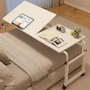 YVYKFZD Overbed Table with 360° Wheels, Adjustable Height Bedside Table, Versatile Over Bed Table, Standing Over Bed Desk with Tilting Tops, for Hospital and Home Use (Color : White)