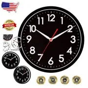 Quiet Quartz Wall Clock, 10 Inch Black Analog - Perfect for Home or Office