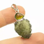 6.36gr MOLDAVITE tektite pendant with PERIDOT sterling silver .925 #JM359