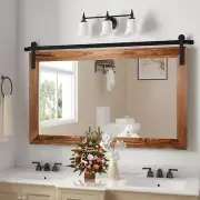 Farmhouse Barn Door Mirror - 41" X 26" Rustic Wood Framed Wall Mirror for Bathro