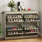 Oak Shoe Cabinet Storage Farmhouse w/ 4 Flip Drawers Sneakers Rack Organizer