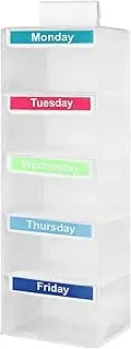 Monday Through Friday Clothes Organizer, Weekly Kids Clothes Organizer for Hats, T-Shirts, Bags, Towels (White)