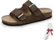 [LIWEGHT] Unisex Suede Leather Wooden Sole Sandals – Outdoor Slip-On Clogs Comfortable Arch Support Mules Cushioned Footbed Slide Slippers for Walking, Travel, Casual & Everyday Wear