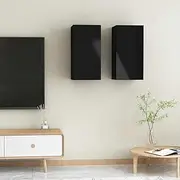 TV Cabinets, 2 PCS, High Gloss Black, Wall Mounted Floating Entertainment Unit, Modern Media Storage for Living Room