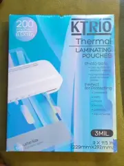 Ktrio Thermal Laminating Pouches - 200 Pouches 3MIL (NEW) 9 X 11.5 In