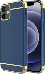 iPhone 12 Mini Case,RORSOU 3 in 1 Ultra Thin and Slim Hard Case Coated Non Slip Matte Surface with Electroplate Frame for Apple iPhone 12 Mini (5.4")(2020) - Navy Blue and Gold