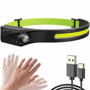 COB LED Headlamp USB Rechargeable Headlight Torch Work Light Bar Headband Lamp