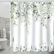 Eucalyptus Shower Curtain Machine Washable Quick Dry Bathing Curtain with Hanging Rings Waterproof Bathroom Curtain with Metal Grommet for Home Bathroom (Green)