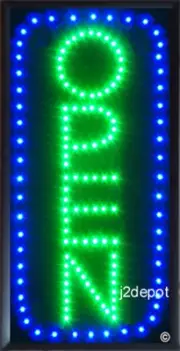 US Seller vertical all letters Animated Led OPEN Sign on/off Switch/Chain 19x10