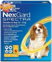 Spectra Chewables for Dogs 3.6-7.5kg, Flea, Tick & Worm, Pack of 6