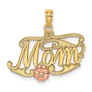 14K Two-Tone Mom Script W/ Flower Charm