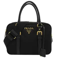 在飛比找momo購物網優惠-【PRADA 普拉達】經典浮雕LOGO尼龍手提波士頓包兩用包