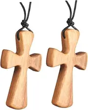 [GAROZATION] Unique Handcarved Religious Cross Necklace Pendant for Men Women Simple Stylish Jewelry