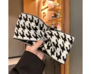 Black and White Wool Hair Band Autumn and Winter Daily Wash Elegant Thousand Birds Hair Band Fashion Cross Wide Edge Knitted Sports