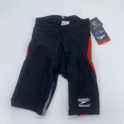 Speedo Endurance+ Competitive Black Red Jammers Racing Trunks 22 New