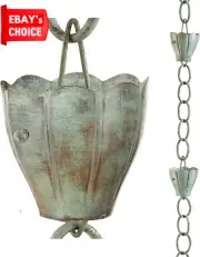 491V1-8 Crocus Rain Chain 8-1/2 Feet Long Large Cups Blue Verde Copper