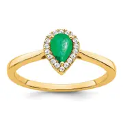 14K Yellow Gold Pear Emerald and Real Diamond Halo Ring