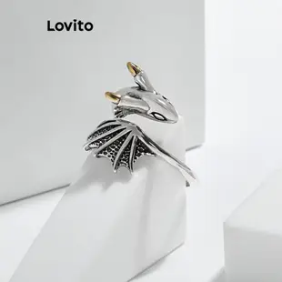 Lovito 女士休閒素色金屬朋克復古動物可調節戒指 LCS06345