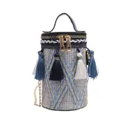 Nevenka Tassels Woven Bucket Bag Fashion Mini Handbag-Blue