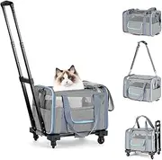 Pet Carrier with Wheels,Airline Approved Dog Carrier with Wheels and Telescopic Handle,Rolling Pet Carrier with Breathable Mesh for Cat & Small Dog