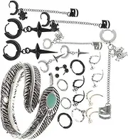 [HAPINARY] 11 Pairs Clip Stainless Steel Earrings Set for Men and Women Unique Punk Cross and Geometric Design Fashionable for Daily Wear present Ready Accessory Set