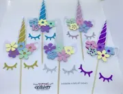 UNICORN THEME BIRTHDAY PARTY CAKE TOPPER DECORATION HORN EARS EYES FLOWER CROWN