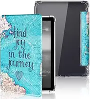 MOKASE Case for 7 inch Kindle Paperwhite (12th Generation, 2024) & Kindle Colorsoft Signature Edition, Flexible Clear TPU Bumper PU Leather E-Reader Cover with Smart Auto Wake/Sleep, Map