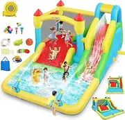AKEYDIY Bounce House Water Slide for Kids 3-12 - Outdoor/Indoor Inflatable Water Bounce House with 3 Slides, Climbing Wall, Ball Pit & Jumping Area - Water Bouncy House Includes Blower (15.6ft x 11ft)