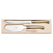 Laguiole Jean Neron Cake Slicer & Bread Knife Set - Light Horn