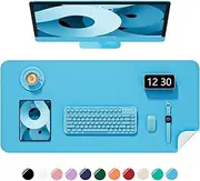 Niniubye Desk Pad, 35.5" x 17" PU Leather Non-Slip Desk Mat Large Mouse Pad for Desktop, Waterproof Laptop Desk Mat Writing Pad for Office, Home, Work, Gaming (Aqua Blue)