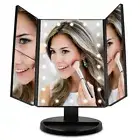 Tri-Fold Makeup Vanity Mirror 22 LED Touch Light 3X/2X Magnification USB Black