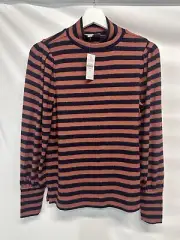 Ann Taylor Loft Long Sleeve Striped Top Mock Neck Soft Brushed Rayon NEW XS-XL