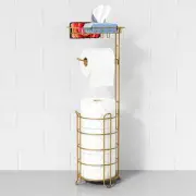 Gold Free Standing Toilet Paper Holder Stand with Phone Shelf, Floor Bathroom...