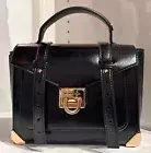 Michael Kors Manhattan Medium Black Vegan Patent Leather Satchel Crossbody Bag