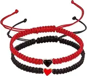 [Lopsity] 2PCS Valentines Day Heart Beaded Matching Bracelets Heart Handmade Braid Adjustable Bracelet Set Rope Bangle Wrist Adjustable Bracelets Valentines for Women Men
