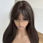 Halloween Long Straight Cosplay Party Wigs With Fringe Dark brown Synthetic Hair