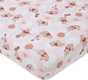 Disney Winnie The Pooh Tan, Red, and White Piglet, Balloons, and Hunny Pots Super Soft Nursery Fitted Crib Sheet